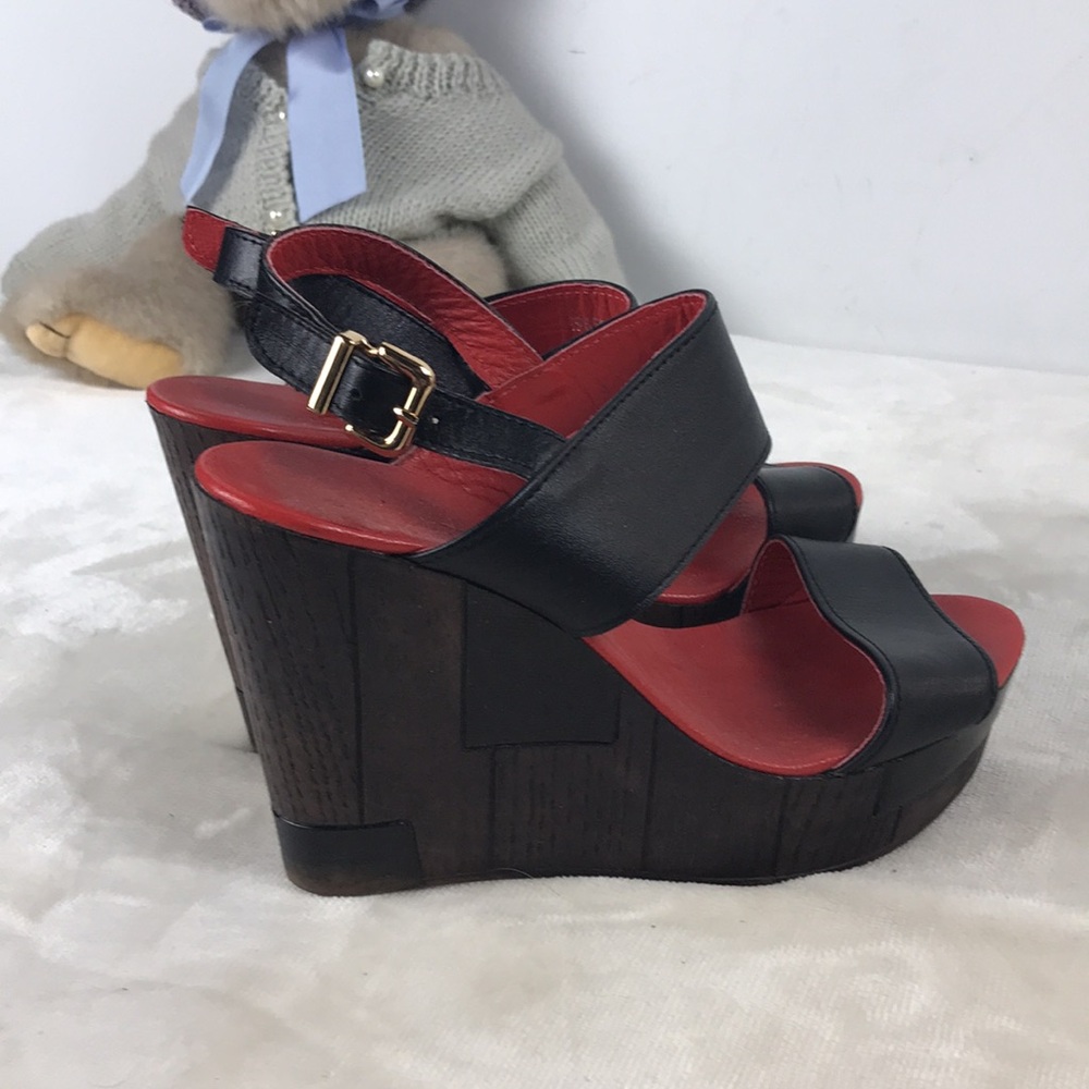 Black and Red Wedge Sandals